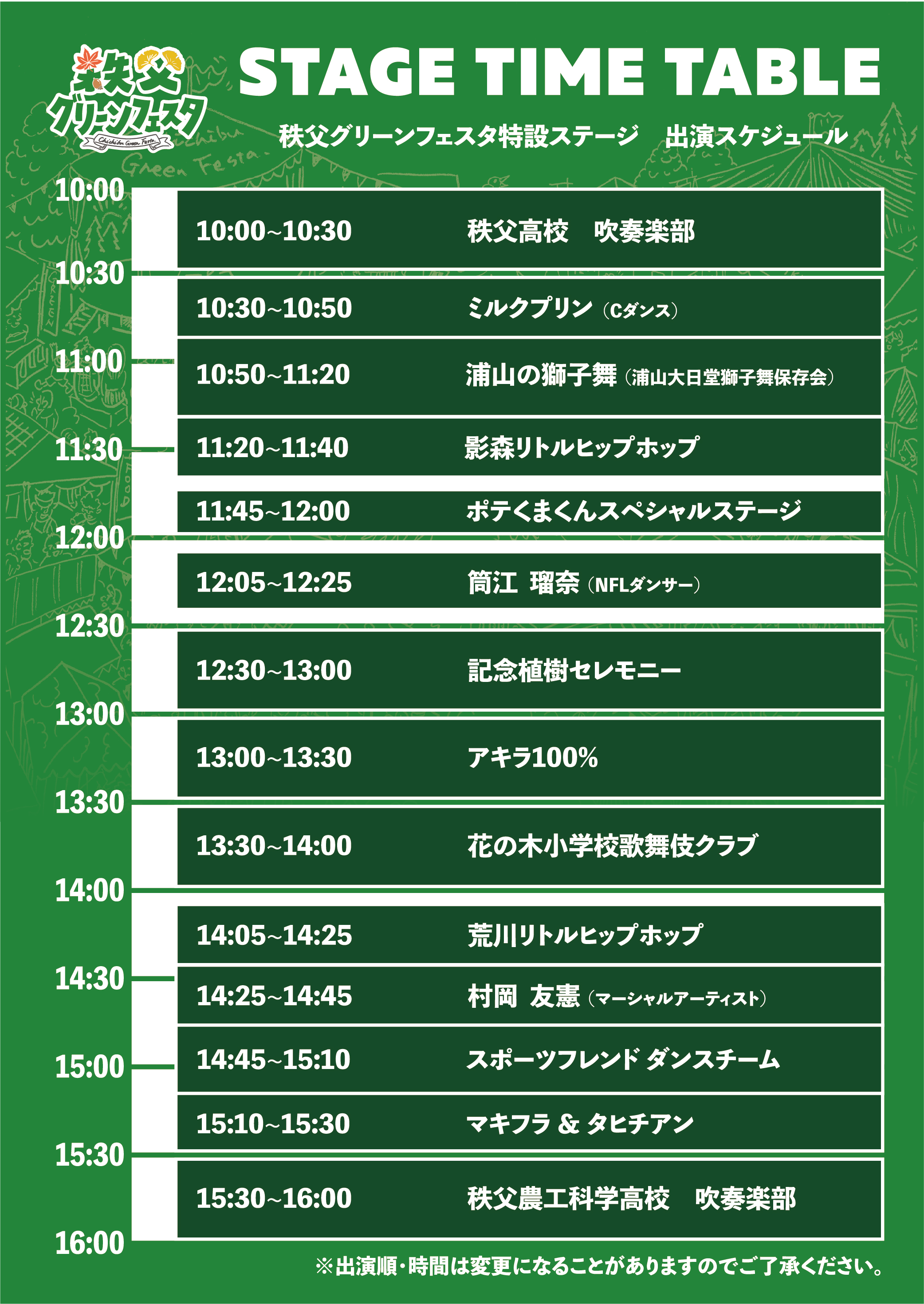 秩父グリーンフェスタ ステージタイムテーブル